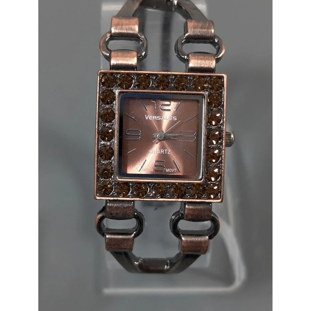 Versales Copper Tone Rhinestone Cuff Watch Cutout Bracelet‎ 6